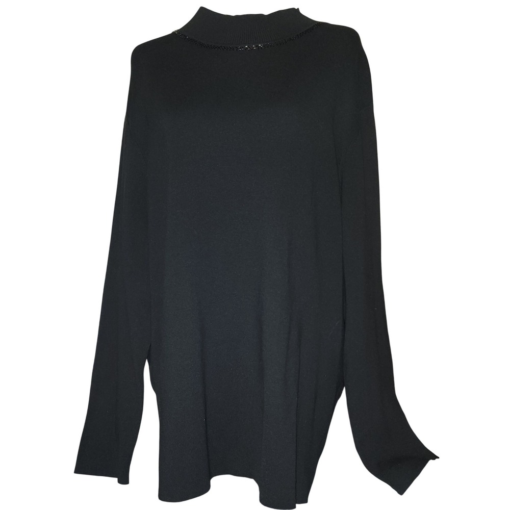 Elisabeth Black Mock Neck Beaded Detail Long Sleeve Sweater Top Plus Size 2X